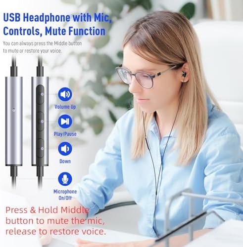 Enhance Your Audio Clarity: Advanced USB Wired Earbuds with 7.5 FT Cord, Noise-Canceling Mic, and Magnetic Storage – Ideal for Zoom Calls, Gaming, and Mac Book Pro Connectivity – Comfort Meets Performance