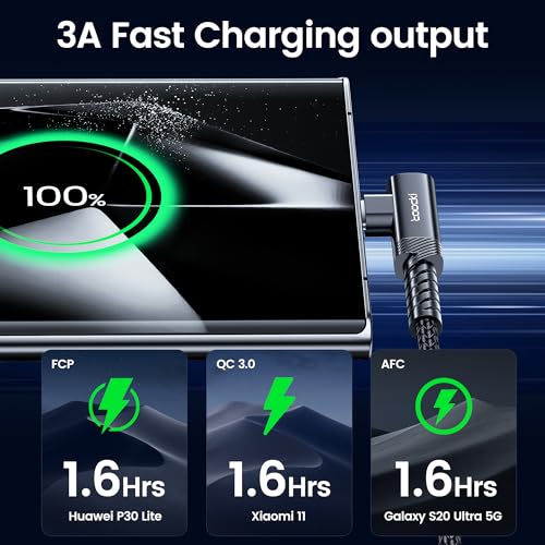 10 ft Braided USB to USB C Cable (2 Pack) – 90 Degree Right Angle Fast Charging Cord for i Phone 16/15 Series, Samsung Galaxy S10/S10+, LG V30, Nintendo Switch – Ultimate Durability and Flexible Connectivity