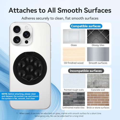 Versatile Magnetic Phone Holder and Multi-Function Stand with Suction Cup and Ring Grip – Perfectly Compatible with i Phone 16/15/14/13/12 Models and Mag Safe Cases (Elegant Black) – Enjoy Hands-Free Viewing and Enhanced Stability