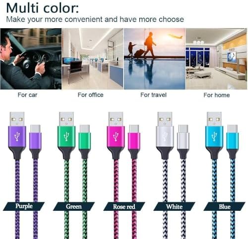 CIQILY 5-Pack Braided USB Type C Fast Charger Cable – 6 FT Quick Charging Cord for Samsung Galaxy S Series & LG Smartphones – Durable, Tangle-Free Design for Enhanced Compatibility and Rapid Power-Up