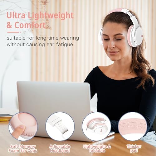 Transform Your Listening Journey with AMORNO Wireless Over-Ear Bluetooth Headphones – 68-Hour Playtime, Superior Hi-Fi Sound, and Ergonomic Foldable Design for Ultimate Portability (White) – Ideal for Music Lovers and Professionals on the Go