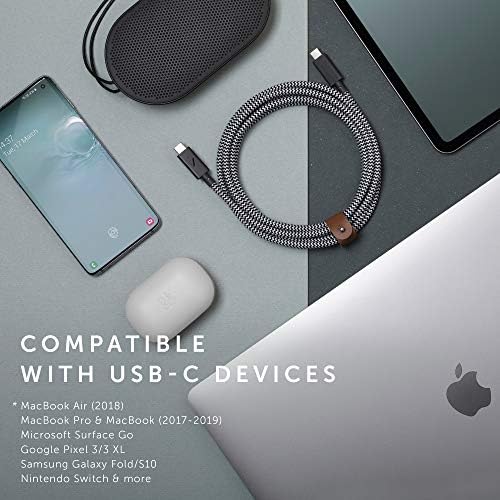 Native Union Type-C Belt Cable Pro – 8 ft Durable USB-C to USB-C Charging Cable with Leather Strap for i Phone 16, Mac Book Pro M2 – 240 W Fast Charge & Data Transfer Solution, Enhanced Resilience for Home & Office Use