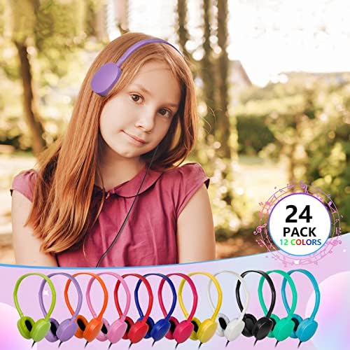 Bulk 24-Pack Kids Classroom Headphones – Durable Wired Earphones with Adjustable Headband for Enhanced Learning Environments (Black) – Ideal for Group Activities and Student Engagement