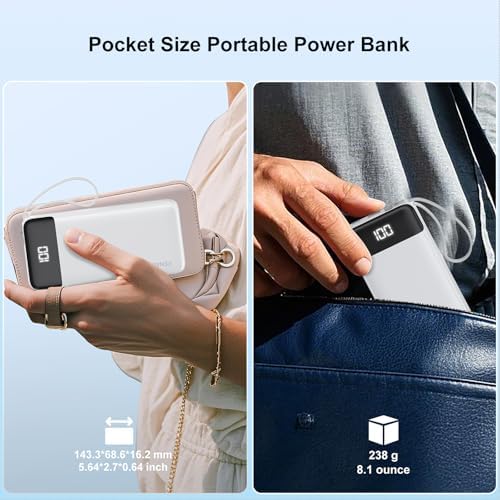 Ultimate 10000 m Ah Portable Power Bank with Built-in Charging Cable and LED Power Indicator – Travel-Ready External Battery Pack for i Phone 16/15, Samsung S22, and Android Devices – Unmatched Compatibility and Rapid Charging for On-the-Go Lifestyles