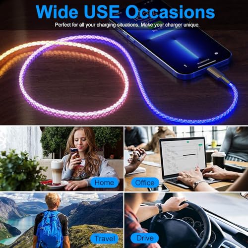 Vibrant RGB Light Up i Phone Charger – 3 ft MFi Certified Fast Charging Lightning Cable with Colorful Gradual LED Display for i Phone 14, 13, 12, 11 Pro, XS Max, XR, X, 8, 7, 6 Plus, SE & i Pad – Stylish Power Solution for Enhanced Compatibility and Quick Charging