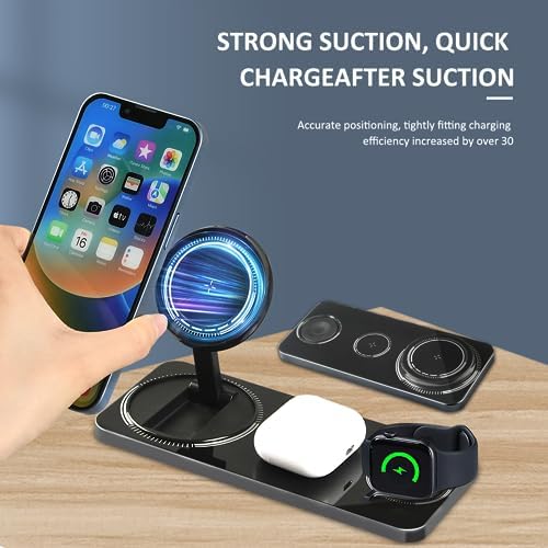 3-in-1 Wireless Charging Station for i Phone 12/13/14/Pro/Pro Max – Fast Charging Dock with Apple Watch & Air Pods Compatibility – Portable, Sleek Design for Effortless Power Solutions at Home or On-the-Go