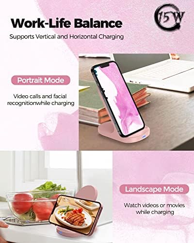 YW YUWISS 15 W Fast Wireless Charger Stand – Ultra-Compatible Charging Solution for i Phone 14/13/12 Series & Samsung Galaxy S22/S21/S20 – Vertical & Horizontal Design for Effortless Device Access, Enhanced Safety Features, Portable & Stylish Tech Accessory