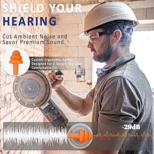 Cuzabe OSHA-Compliant Bluetooth Earplug Headphones – Wireless Neckband Earbuds with 29 d B Noise Isolation, 30-Hour Battery Life, and Custom Fit for Industrial Work Environments