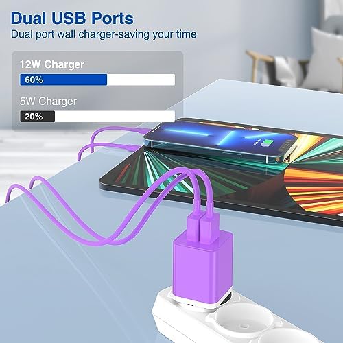 Ultra-Fast Dual Port USB Wall Charger with 10-Foot Lightning Cable – Apple MFi Certified i Phone Charging Solution, Perfect for i Phone 12/11/XR/Xs/8/7/6/SE/i Pad – Compact & Efficient Power Delivery for Home and Travel