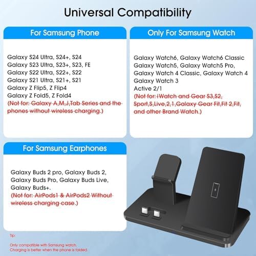 Ultimate 3 in 1 Wireless Charging Station – 15 W Fast Charger for Samsung Galaxy S Series, Note, Galaxy Buds, and Watches – Streamlined, Space-Saving Design with Advanced Safety Features for Home and Office Use