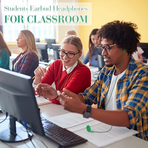 Kanayu 100-Pack Kids Earbuds – Premium Classroom Headphones with 3.5 mm Compatibility, Individually Packaged for Hygiene, Ideal for Students and Teens, Durable Black and White Design for Enhanced Learning Experiences