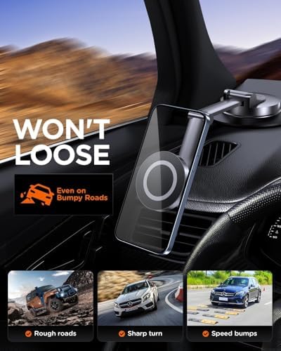 Ultimate Mag Safe Car Phone Holder for Dashboard – 360° Rotatable Magnetic Mount with Strong Adhesive for i Phone & Samsung – Secure, Sturdy Metal Design for Safe Driving and Hands-Free Navigation