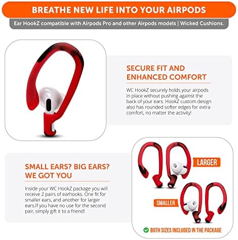 Patented WC Hook Z – Upgraded Over-Ear Hooks for Air Pods Pro 1, 2 & Air Pods 1, 2, 3 | Secure Fit Earbud Accessories with Unique Left & Right Design | Two Size Pairs Included | Winter White | Premium Quality by Wicked Cushions for Maximum Comfort and Stability