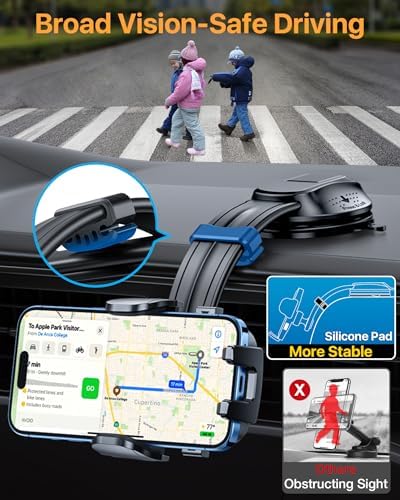 YRU 2025 Upgraded 360° Rotatable Car Phone Holder – Secure Suction Dashboard & Windshield Mount with Flexible Bendable Arm for i Phone 16 Pro Max & 15 – Enhance Driving Safety & Accessibility with Sturdy Design for Uninterrupted Use