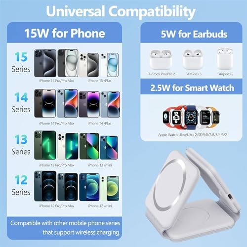Elevate Your Charging Game with the Qrion 3-in-1 Foldable Wireless Magnetic Charger – 15 W Travel Station for i Phone, Air Pods & i Watch – Compact Design, Enhanced Compatibility, Includes Charging Cable – Ideal for Home & On-the-Go Convenience