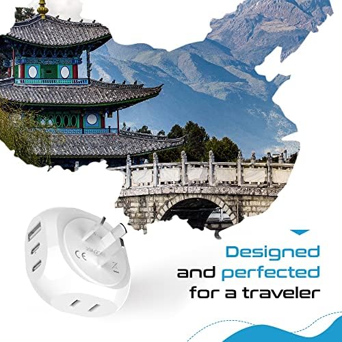 Ultra-Compact 5-in-1 Travel Power Adapter for India, Pakistan & More – Rapid Charge 3.1 Dual USB & USB-C Ports for Bangladesh & Maldives – Lightweight Design for Effortless Global Device Charging on Your Journeys