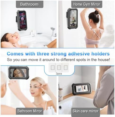 Shower Phone Holder Waterproof,480° Rotating Wall Phone Holder Mount with HD Touch Screen Guardian Phone up to 7 inch for iPhone 15 14 13 12 Pro 11 XR Max Samsung Galaxy S21 – Enhanced Compatibility and Speed