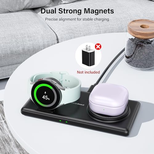Dual Wireless Charging Station for Samsung Devices – Fast, Efficient Power Hub for Galaxy S25 Series, Watch Ultra/7/6/5/4, and Galaxy Buds 3/3 Pro – No Adapter Required, Sleek Design for Home or Office Use, Compatible with Multiple Devices, Elevate Your Charging Experience with Enhanced Speed and Convenience