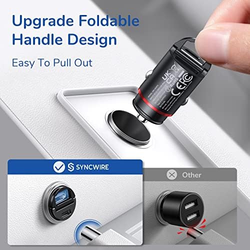 Compact USB C Car Charger by SYNCWIRE – 60 W Fast Charging Adapter with PD 30 W & QC 30 W Capabilities for i Phone 16 Pro Max, Samsung S25/S24, Google Pixel & i Pad – All-Metal Design for Ultimate Durability – Dual USB Ports for Multi-Device Charging – Essential Road Trip Accessory with LED Status Indicator