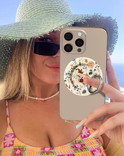 Tycamp Vintage Floral Magnetic Phone Grip – Chic Mag Safe-Compatible Ring Holder for i Phone 16/15/14/13/12 Series – Adorable & Practical Phone Stand for Women and Girls – Superior Grip for Safe Handling & Effortless Selfie Capture