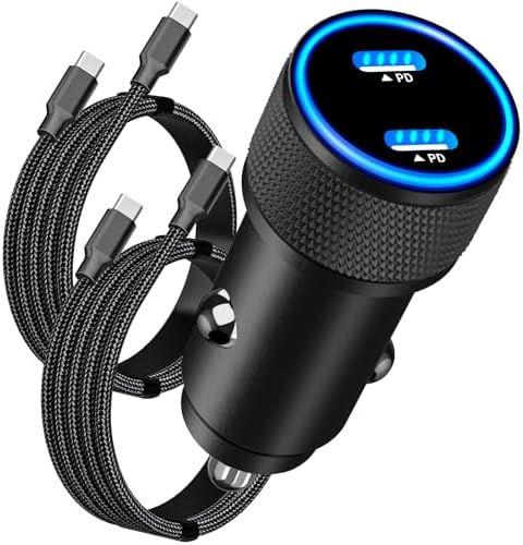 BAOYUANDA 72 W Dual Port USB-C Car Charger for i Phone 16 Series – MFi Certified Fast Charging Solution with 2 Durable Type C Cables for i Pad Pro, Android & More – Ultimate Compatibility for On-the-Go Power Management