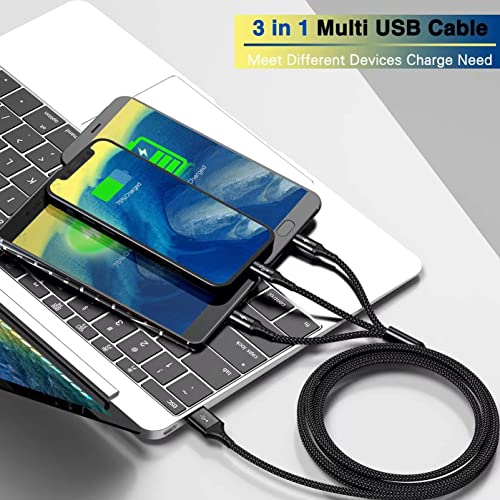 6 ft USB-C Multi-Splitter Charging Cable for 3 Devices – Durable Nylon Braided Design for Fast Charging & Data Transfer, Compatible with i Phone 15/16, Samsung Galaxy, Tablets & More – Perfect for Home and Travel Use