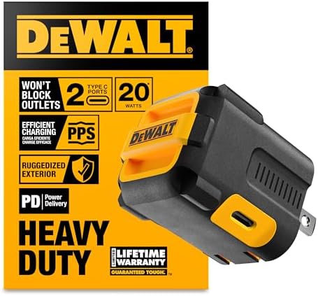 DEWALT 49.5 W Heavy-Duty USB-C and Dual USB Wall Charger Block – Compact Fast Charging Adapter for i Phone 16/15/14, Galaxy, Pixel 4/3 & i Pad – Durable Foldable Design for Ultimate Portability and Versatile Device Compatibility