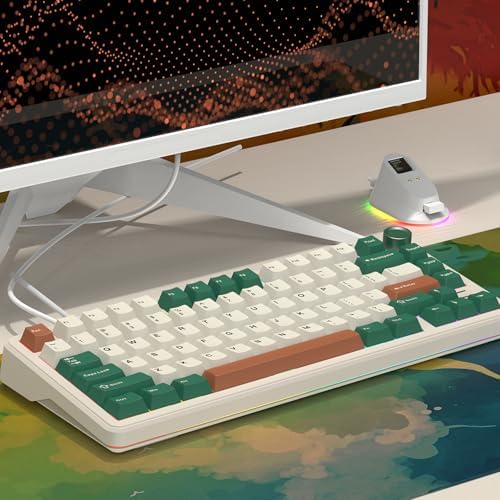 Elevate Your Gaming and Typing with the 75% Wired Hot Swappable Mechanical Keyboard – Customizable RGB Backlighting, Ergonomic Design, and Metal Volume Knob for Ultimate Control (Peach Linear Switch) – Perfect for Gamers and Professionals Alike!
