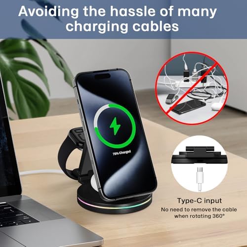 Revolutionary 3-in-1 Wireless Charger Hub for i Phone, Apple Watch & Air Pods – 10 W Fast Charging, 360-Degree Rotating Zinc Alloy Design, Foldable & Magnetic for Ultimate Convenience and Compatibility with i Phone 12-16 Series