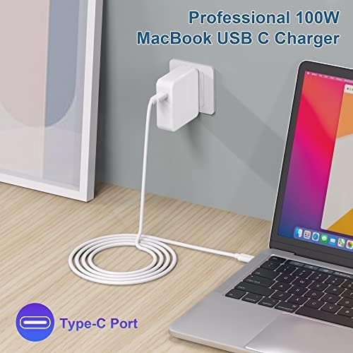 High-Efficiency 100 W USB-C Mac Book Pro Charger – Ultra-Fast Power Adapter for 16, 15, 14, 13 Inch Models with 6.7 ft Cable – Universal Compatibility for Laptops & Smartphones – Portable Travel Charger with Foldable Plug and Cool-Green LED Indicator – Ideal for Rapid Charging on the Go