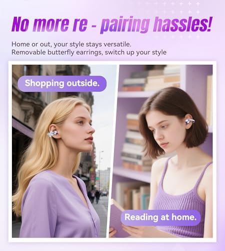 Stylish King Lucky Bluetooth 5.4 Clip-On Earbuds with Chic Detachable Butterfly Earrings – Waterproof Open Ear Design for Ultimate Comfort, 50-Hour Playtime Perfect for Festivals and Parties, Luxurious Rose Gold Gift for Discerning Women