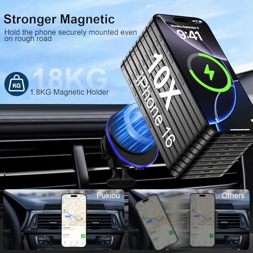 Mag Safe Car Mount Charger for Samsung Galaxy S25 Ultra Plus & More – 15 W Fast Wireless Charging Magnetic Air Vent Holder for i Phone 16 & Pixel 9 A – Secure, Convenient Phone Power Solution for Effortless Navigation