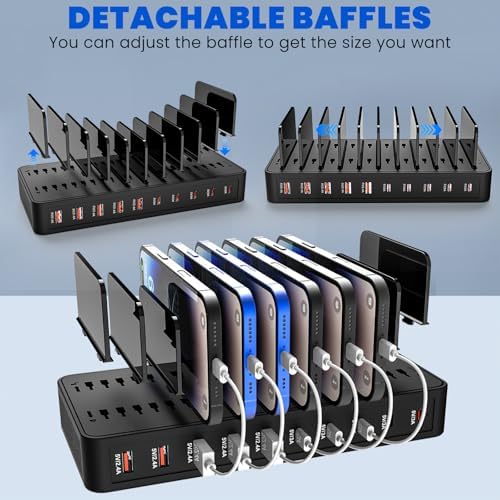 Ultimate 10-Port USB Charging Hub with 100 W Power Output and Adjustable Dividers – Fast Type-C 3 A Multi-Device Charging Station for Home and Office Organization – Enhance Efficiency and Declutter Your Workspace