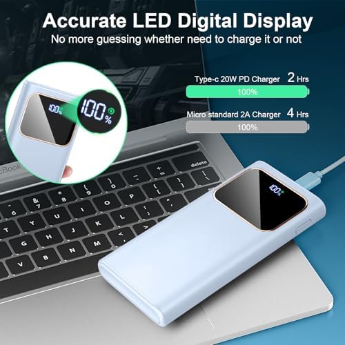 High-Speed 10000 m Ah Portable Power Bank with Dual USB-C Fast Charging – 22.5 W Battery Pack for Smartphones & USB Devices, LED Display, PD 3.0 & QC 4.0 Compatible, Ideal for Travelers & On-the-Go Users