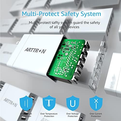 Arttron 40 W 6-Port Foldable USB Wall Charger – Ultimate Fast Charging Adapter for i Phones, i Pads, Tablets & Smartphones – Compact, Multi-Device Power Solution with Safety Features for Home and Office Efficiency