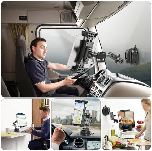 Heavy-Duty 360° Adjustable Tablet Mount for Vehicles and Kitchens – Versatile Stand for i Pad Pro/Air/Mini, Cellphones & More – Secure Dashboard & Windshield Holder for Effortless Access and Optimal Viewing