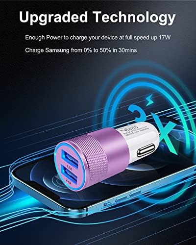 Rapid Charge Dual USB Car Charger Set – 2-Pack, 3.4 A High-Speed Adapter for i Phone 15/14/13/12/11 Pro Max & Samsung Galaxy S23/S22/S21 – Compact Design with Enhanced Safety and Compatibility for Effortless On-the-Go Power Solutions