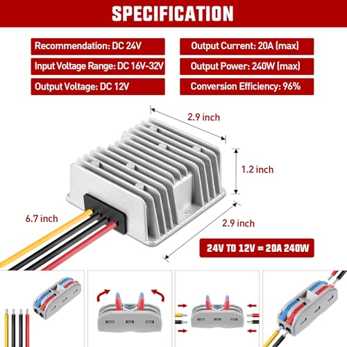 Nilight 48 V to 12 V Waterproof DC Voltage Converter – High-Efficiency 240 W Regulator for Golf Carts & Electric Scooters – Reliable Step-Down Power Supply with Overcurrent Protection and Easy Installation for Enhanced Energy Performance