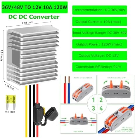 High-Performance 48 V to 12 V DC-DC Step Down Converter by Eagwell – 120 W Power Supply with Built-in Fuse for Maximum Safety – Perfect for Golf Carts, Scooters, RVs, and Marine Use – Reliable Voltage Reduction for Enhanced Device Efficiency and Versatility