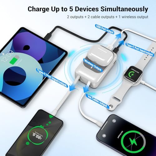 26800 m Ah Magnetic Wireless Power Bank with PD 22.5 W Fast Charging – Multi-Device Portable Charger for i Phone 16/15/14/13/12 Series – Built-in Cables, Kickstand, LED Power Indicator – Universal Compatibility for Smartphones and Tablets – Safe, Efficient Charging Solution in Sleek White Finish