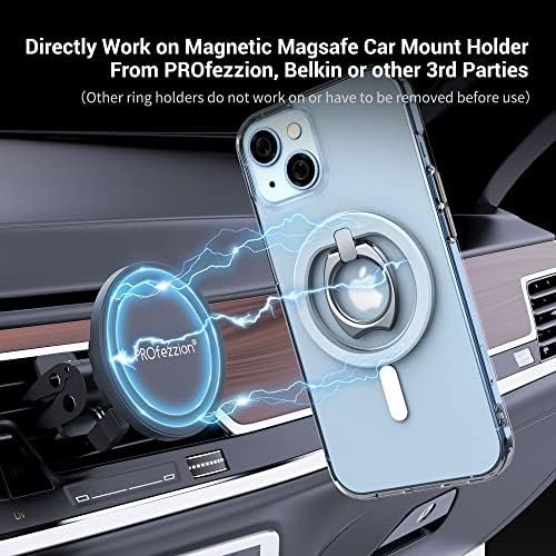 PROfezzion Ultra-Slim Magnetic Ring Holder for Mag Safe – Lightweight Zinc Alloy Phone Grip for i Phone 16/15/14/13/12 Pro Max Plus with Mag Safe Case – Effortless Attach and Detach, 360° Rotation & 130° Angle Flexibility – Ideal for On-the-Go Use and Mag Safe Car Mount Compatibility – No Residue, Strong 3.2 lb Grip
