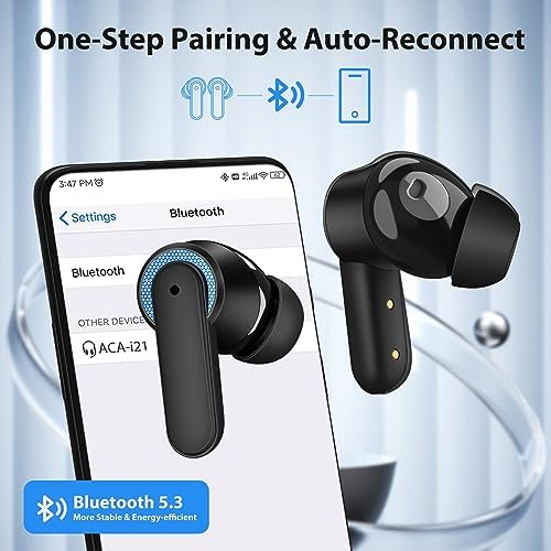 Premium Wireless Earbuds with Noise Cancelling & Bass Stereo for i Phone 16/15 Pro Max & Samsung Galaxy S25 Ultra – Superior Bluetooth 5.3 Headphones with Built-in Mic for Crystal-Clear Calls & Enhanced Comfort – Ideal for Audiophiles & On-the-Go Listening