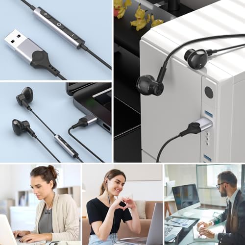 Ultra-Comfort USB Earbuds with Microphone for PC – 7.5 FT Wired Headset for Laptops, Perfect for Zoom Meetings and Virtual Learning – Magnetic Stereo Earphones Compatible with Dell, HP, and Think Pad – Crisp Audio Clarity, Lightweight Design for All-Day Use – Quick Volume Control for Effortless Communication – Tangle-Free Solution for Neat Workspaces – Boost Your Productivity with Enhanced Sound Experience