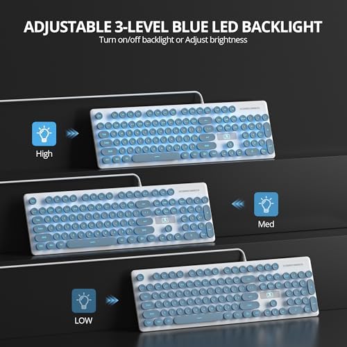 Elevate Your Workspace with the Fogruaden Retro Typewriter Keyboard – Stylish Full-Size USB Design, 104 Round Keys, and White LED Backlighting for Effortless Night Use, Ergonomic & Silent Membrane Keys Perfect for Windows PC and Laptops, Ideal for Writers and Gamers Seeking a Unique Vintage Touch
