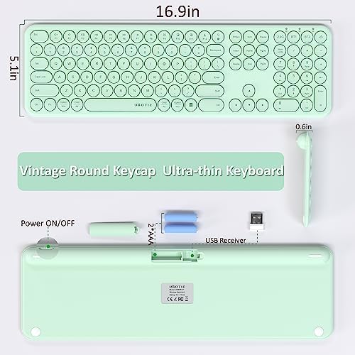 UBOTIE Wireless Green Keyboard – Stylish Full-Size Bluetooth & 2.4 GHz Dual Mode Keyboard with Unique Round Keycaps, Ultra-Slim Design & Quiet Scissor Switches for Effortless Typing on PC, MAC & Smart Devices – Perfect for Home & Office Use