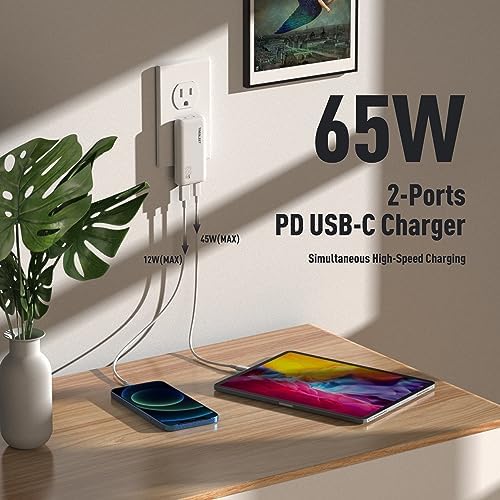 Ultra-Compact 65 W USB-C Charger with Dual Ports – Travel-Friendly Foldable Design for Rapid Device Charging, Enhanced Power Delivery 3.0 & Ga N Technology, Compatible with Mac Book, i Pad Pro, i Phone 13/13 Pro, Galaxy Book, and More – Perfect for On-the-Go Professionals and Tech Lovers
