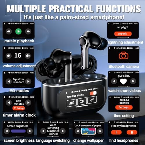 Touch Screen ANC Wireless Earbuds – Next-Gen Bluetooth 5.4 In-Ear Headphones with Premium Noise Cancellation for i Phone & Android – Superior Sound Quality, Comfortable Fit, Perfect for All-Day Listening