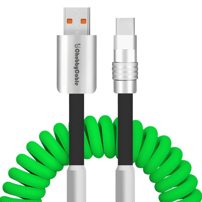 Dynamic Curly Chubby Coiled USB C Cable: 240 W Fast Charge Retractable Spiral Braid Cord for Carplay & Android Auto, Versatile Length 2.29 FT to 3.6 FT, Sleek Black and Red Design, Enhanced Compatibility for All USB-A to Type-C Devices