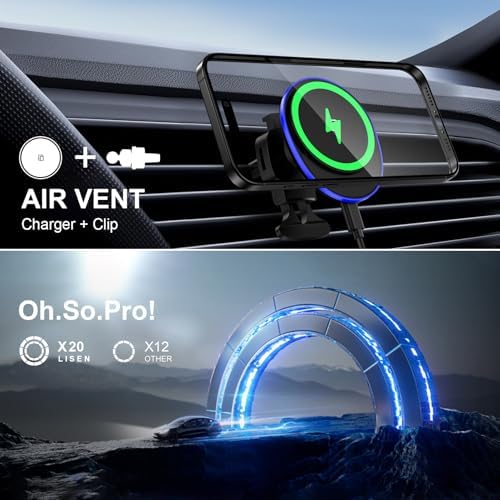 15 W Magnetic Car Wireless Charger: Fast Charging Mount for Samsung Galaxy S25 Series & i Phone 16 Models – 360° Rotating Air Vent Holder for Secure On-the-Go Convenience and Enhanced Compatibility