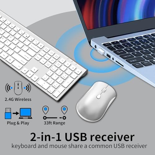 Ultra-Slim 2.4 G Wireless Keyboard with Numeric Keypad – Silent Ergonomic Design for Effortless Typing on PC & Mac, Plug-and-Play USB Receiver, Scissor Switch Technology for Enhanced Comfort and Speed